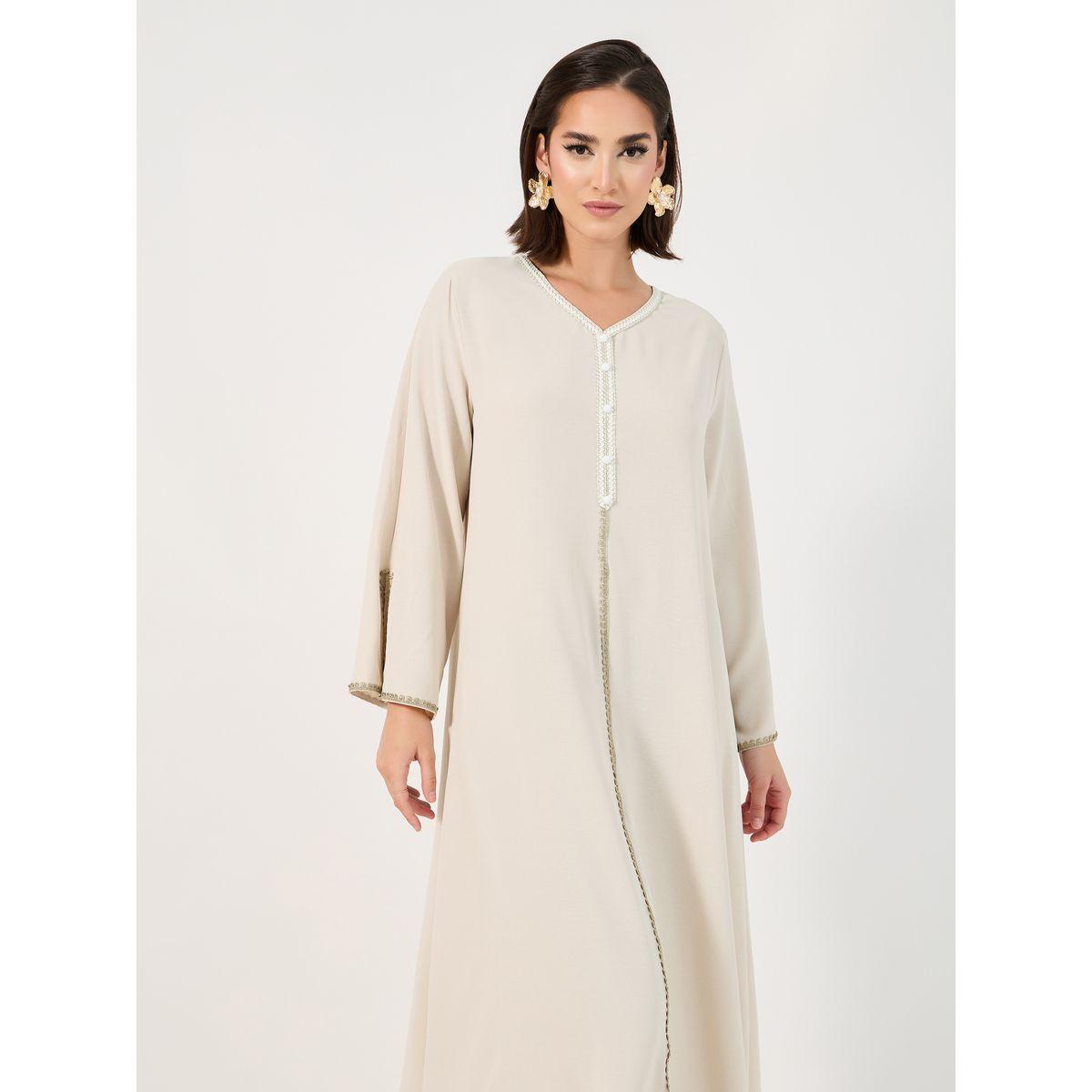 Styli Lace Trim Crepe Jalabiya with Slit Sleeves-women-arabicclothing-jalabiyas-image-5