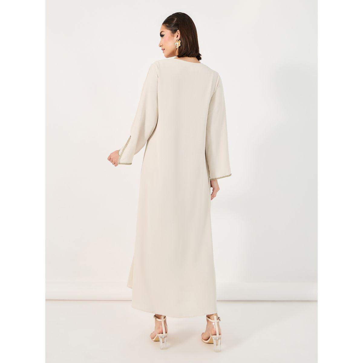 Styli Lace Trim Crepe Jalabiya with Slit Sleeves-women-arabicclothing-jalabiyas-image-6
