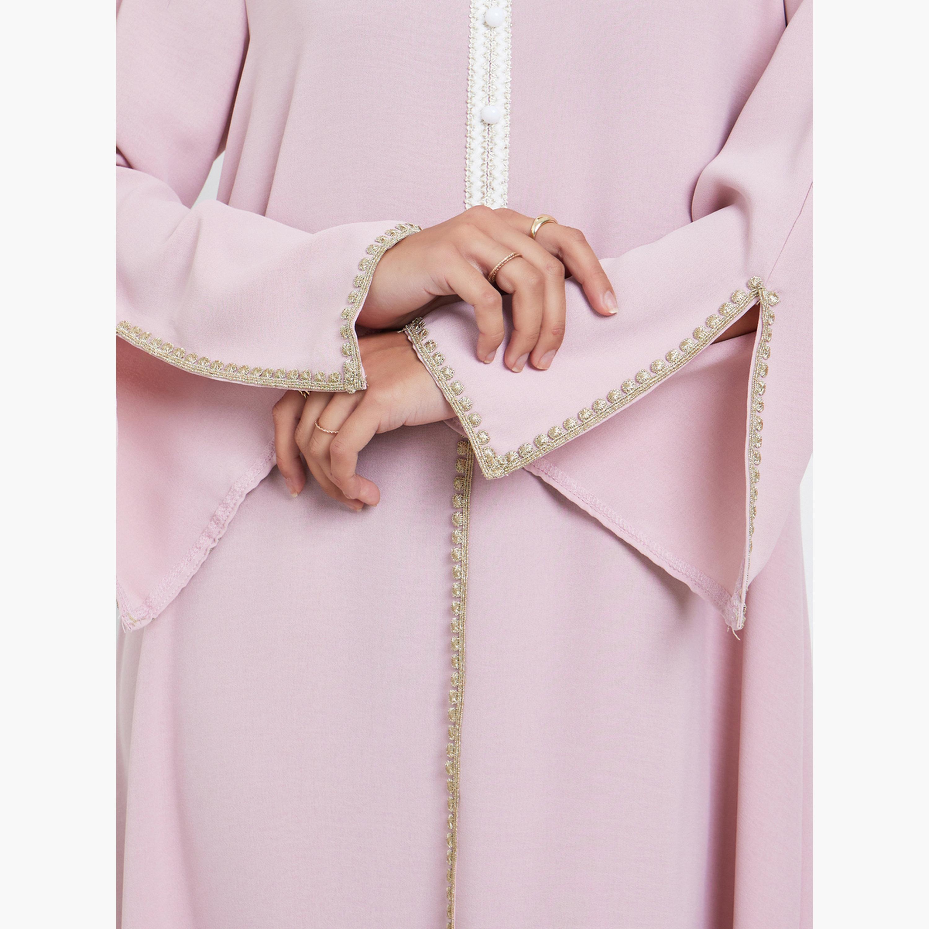 Amirah X Styli Pink Crepe Jalabiya with Lace Insert-women-arabicclothing-jalabiyas-image-5