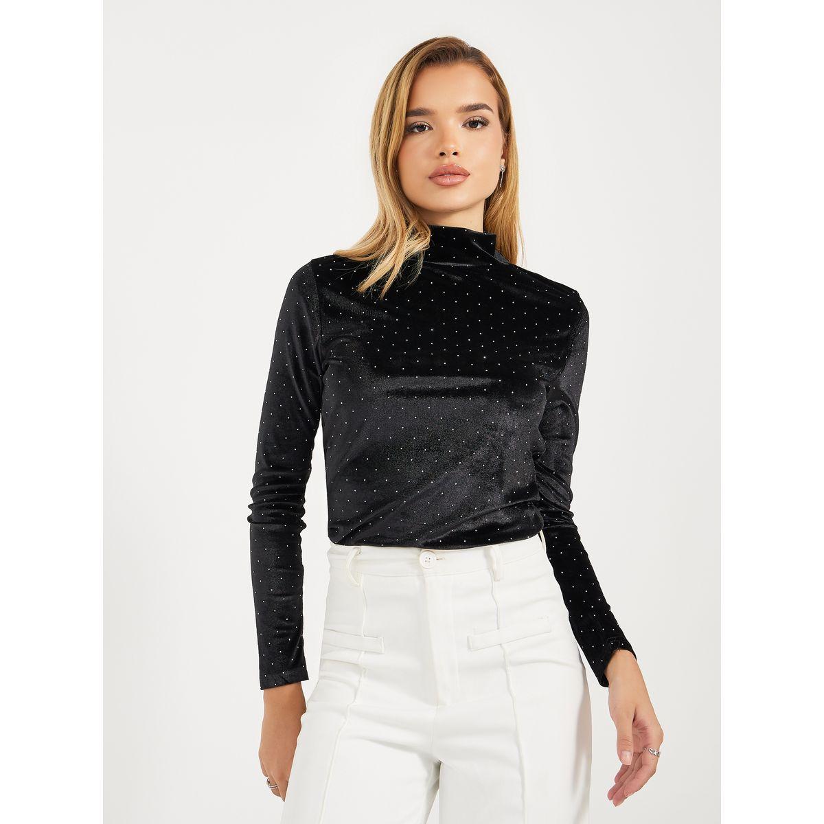 بلوزة مخمل بياقة عالية وتفاصيل منمقة-women-clothing-shirtsandblouses-blouses-image-2