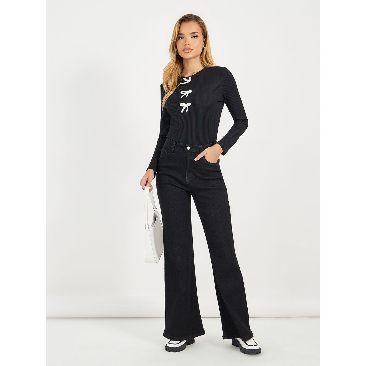 Styli Ribbed Knit Top with Contrast Bow Detail-women-clothing-shirtsandblouses-blouses-image-3