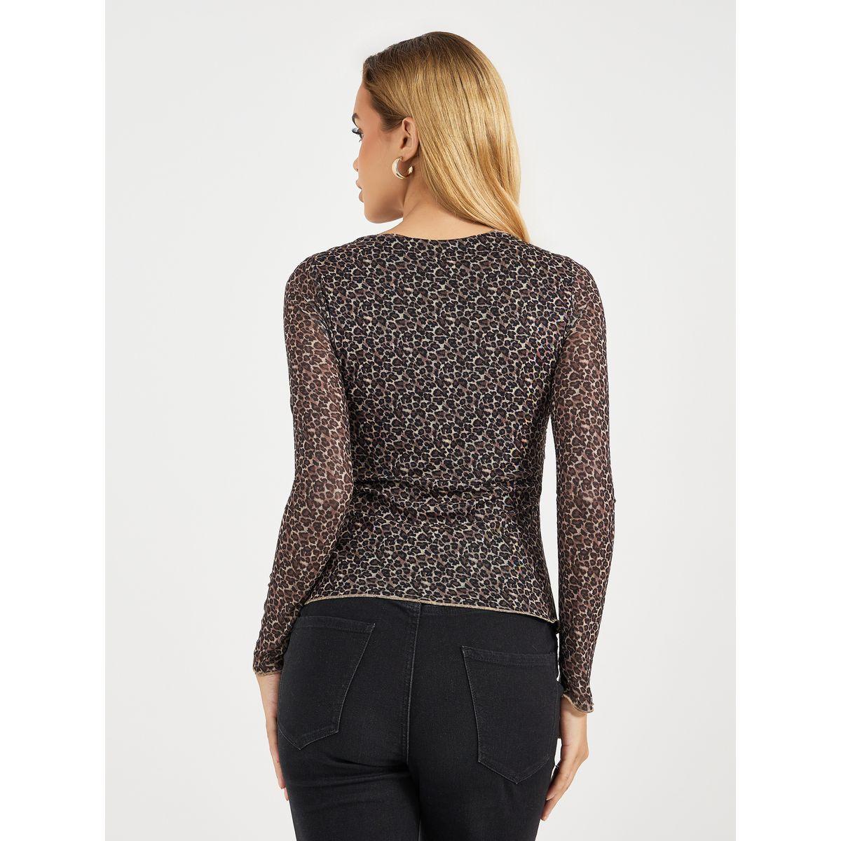 Styli Animal Print Mesh Insert Knit Top-women-clothing-shirtsandblouses-blouses-image-4