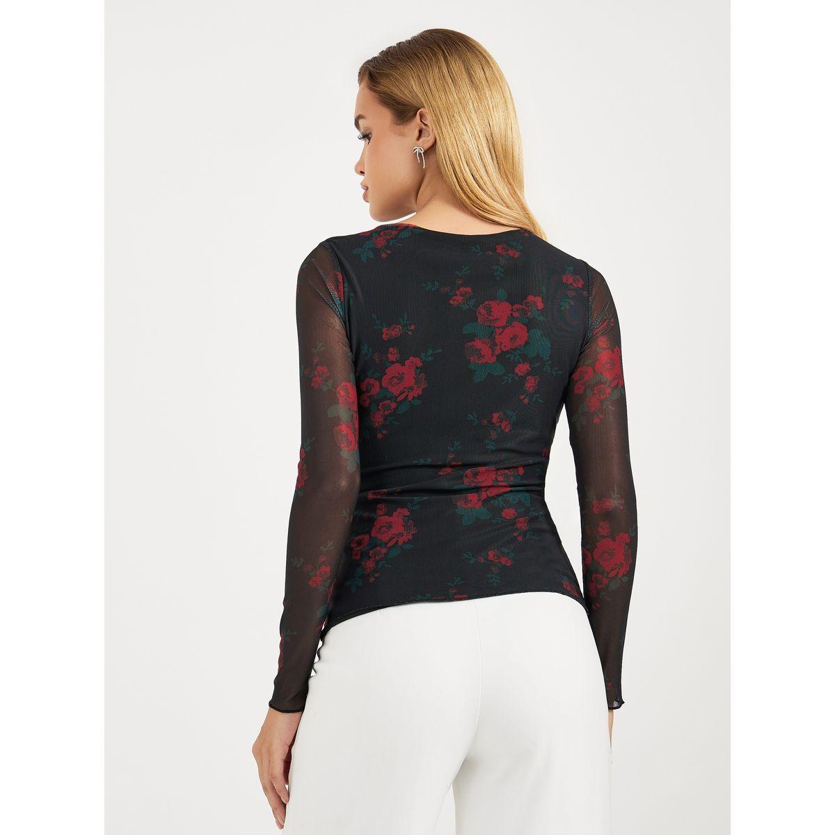 بلوزة محبوكة بطبعة زهور وتفاصيل شبكية-women-clothing-shirtsandblouses-blouses-image-5