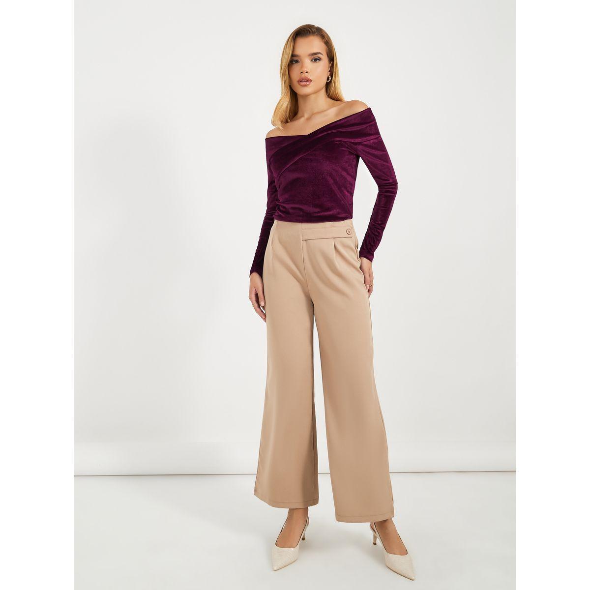 Styli Off Shoulder Neck Velvet Knit Top-women-clothing-tshirts-image-3