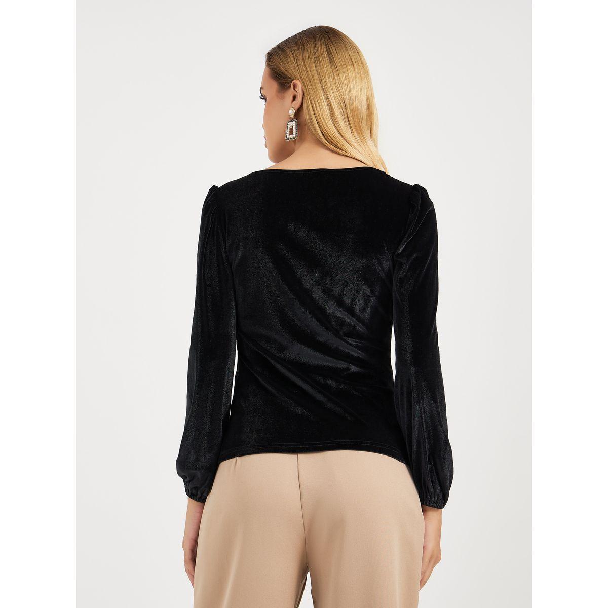 Styli Square Neck Velvet Knit Top with Puff Sleeves-women-clothing-shirtsandblouses-blouses-image-5