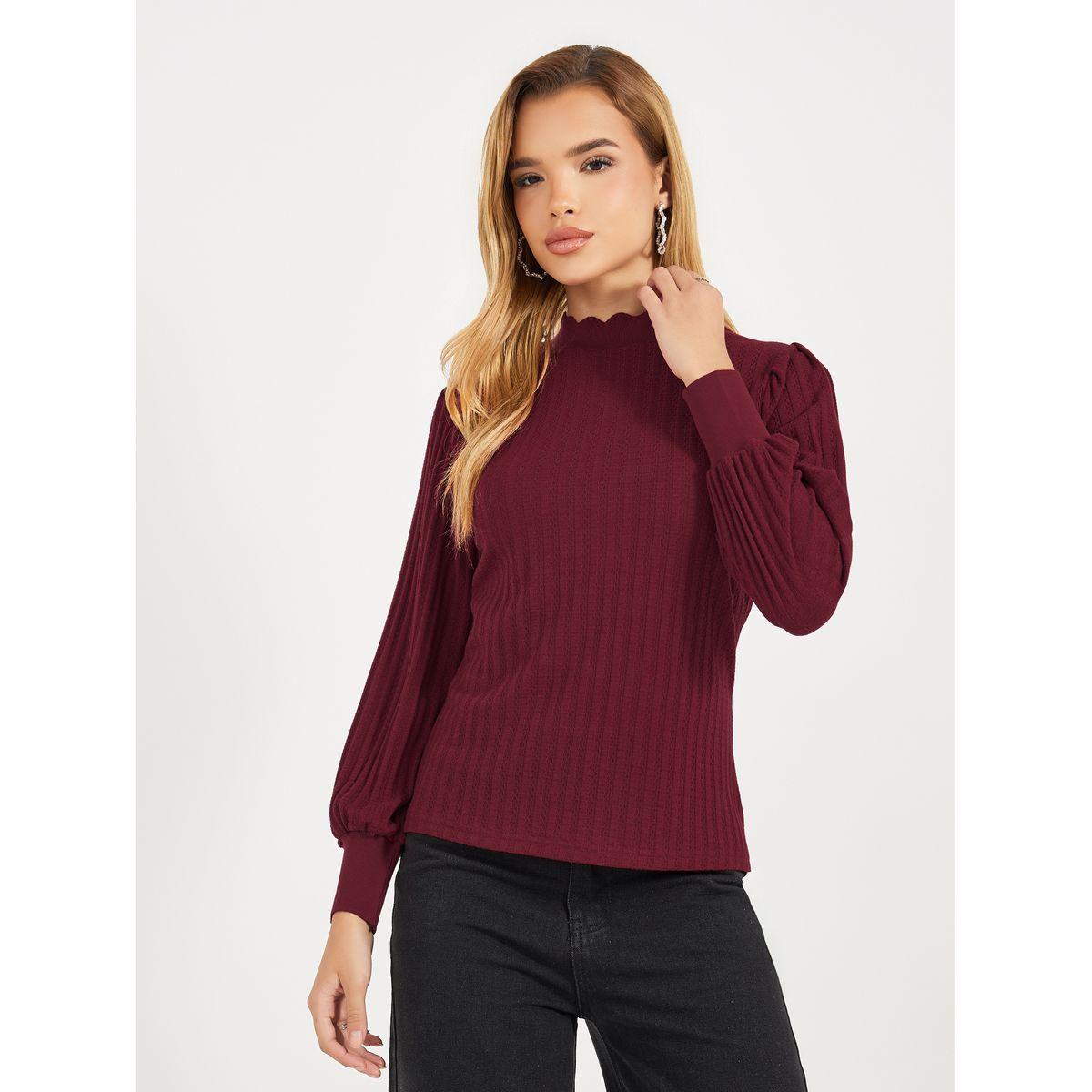 Styli High Neck Pointelle Knit Top-women-clothing-tshirts-image-1