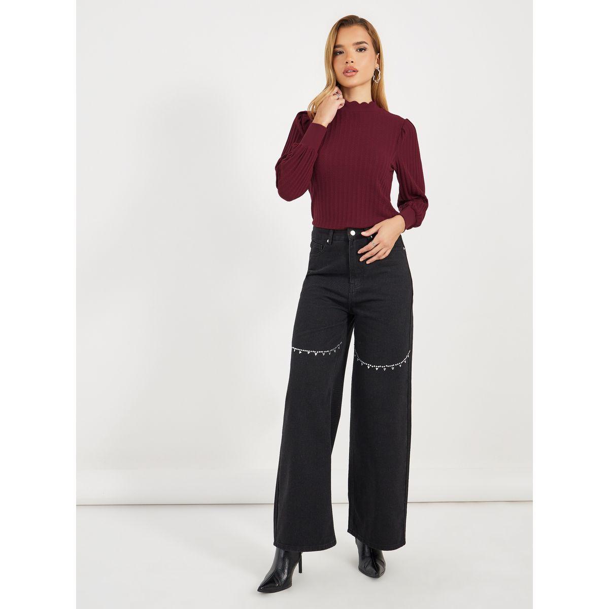 Styli High Neck Pointelle Knit Top-women-clothing-tshirts-image-3