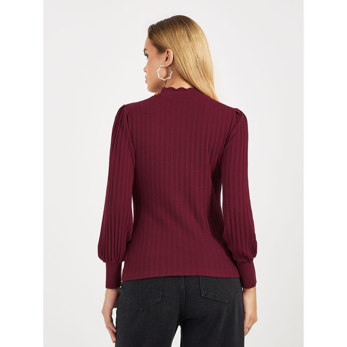 Styli High Neck Pointelle Knit Top-women-clothing-tshirts-image-5
