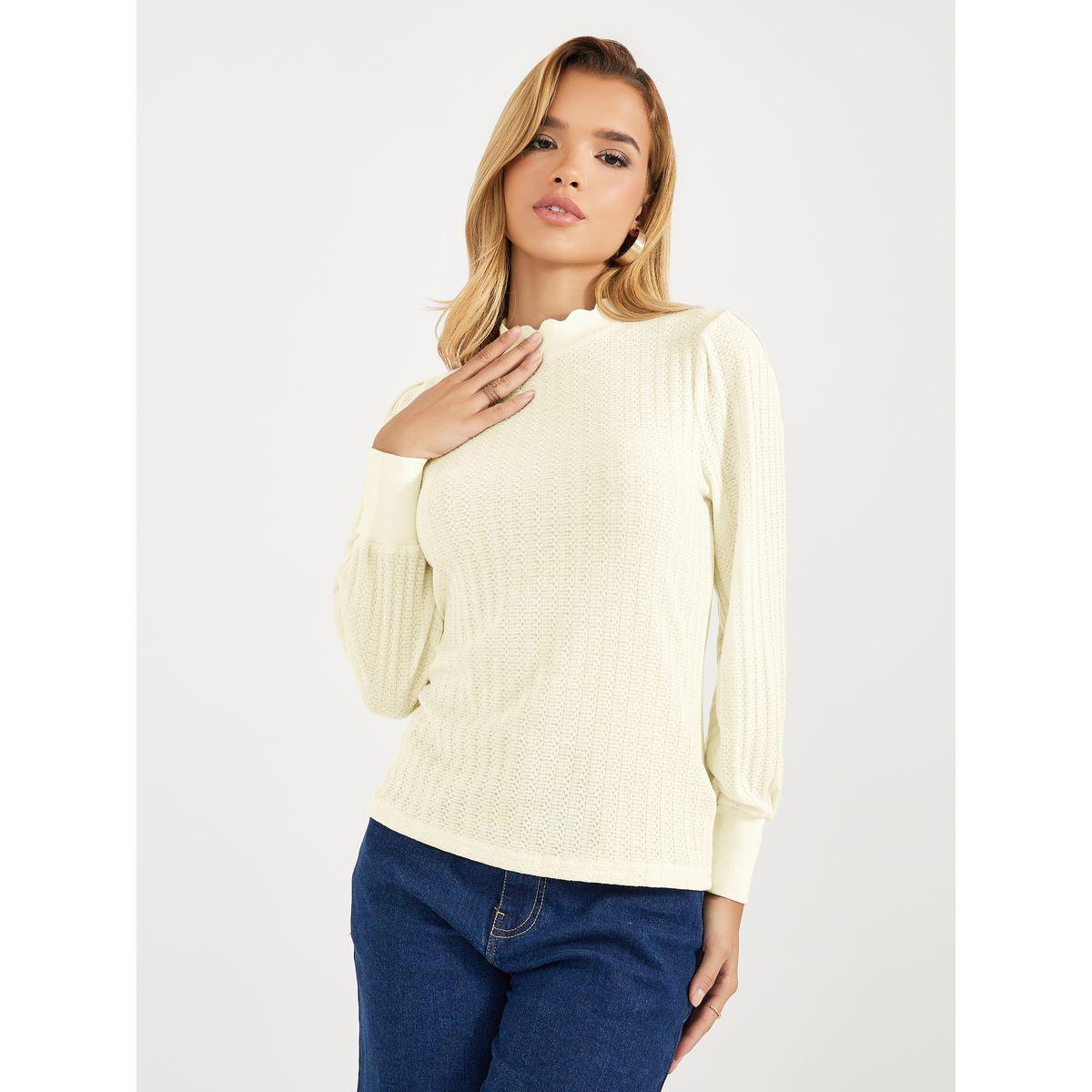 Styli High Neck Pointelle Knit Top-women-clothing-shirtsandblouses-blouses-image-1