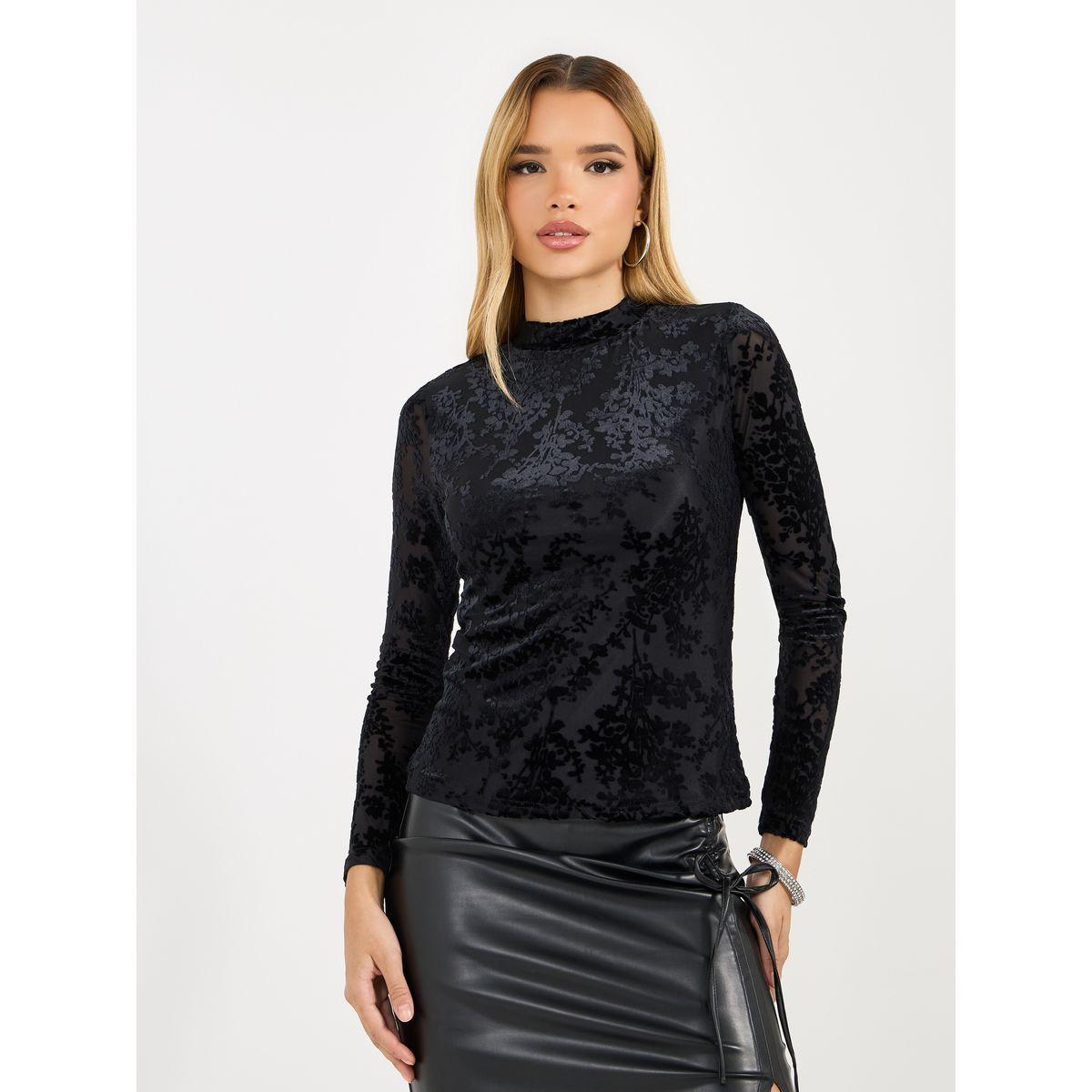 Styli Floral Pattern Burnout High Neck Top-women-clothing-shirtsandblouses-blouses-image-2