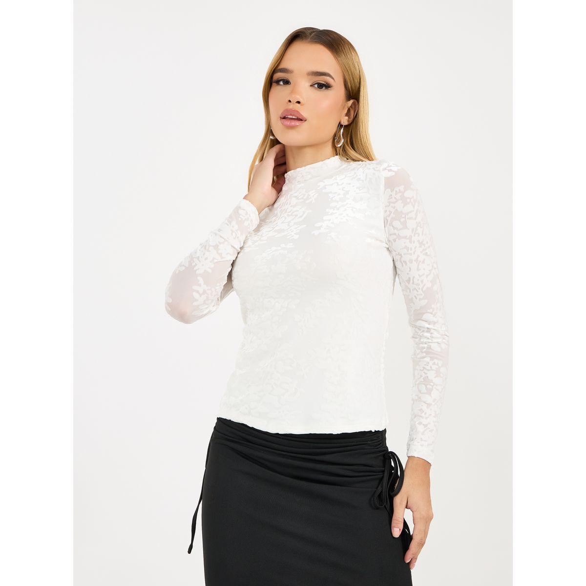 Styli Floral Pattern Burnout High Neck Top-women-clothing-shirtsandblouses-blouses-image-2