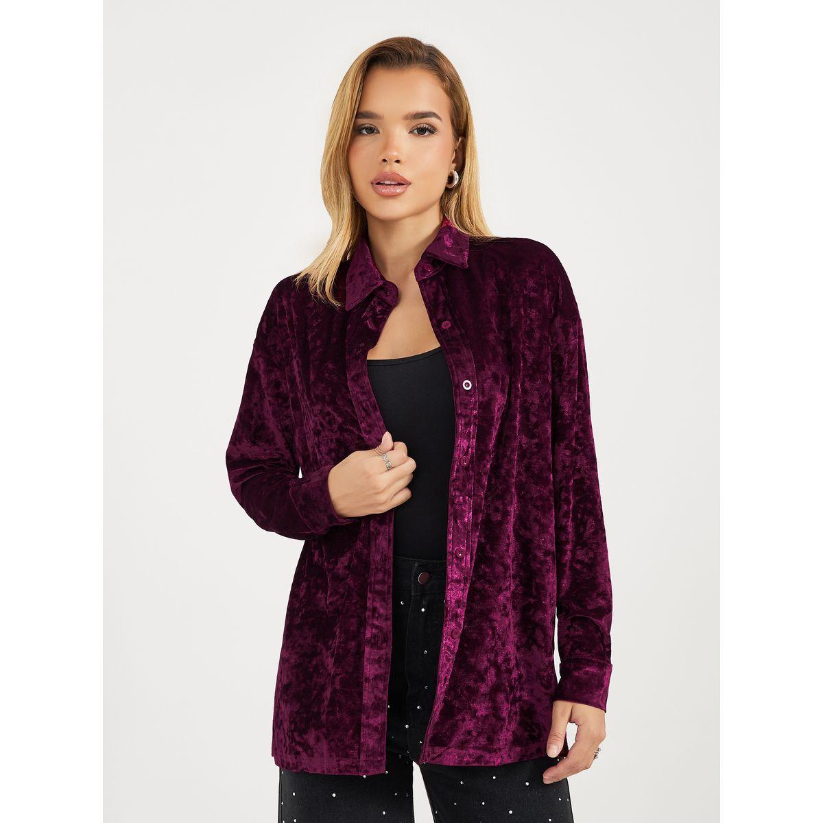 Styli Velvet Look Oversized Longline Shirt-women-clothing-shirtsandblouses-shirts-image-2