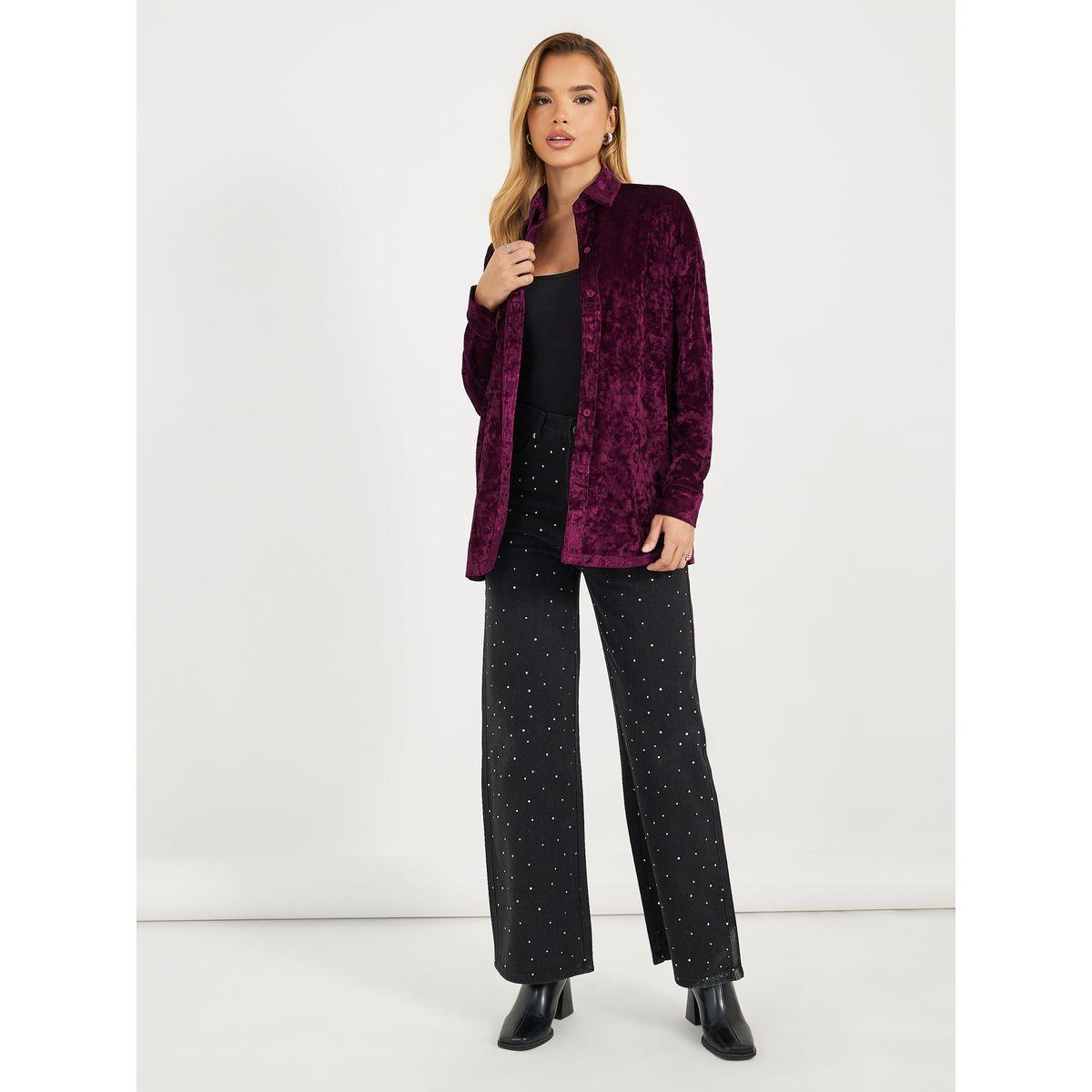 Styli Velvet Look Oversized Longline Shirt-women-clothing-shirtsandblouses-shirts-image-3