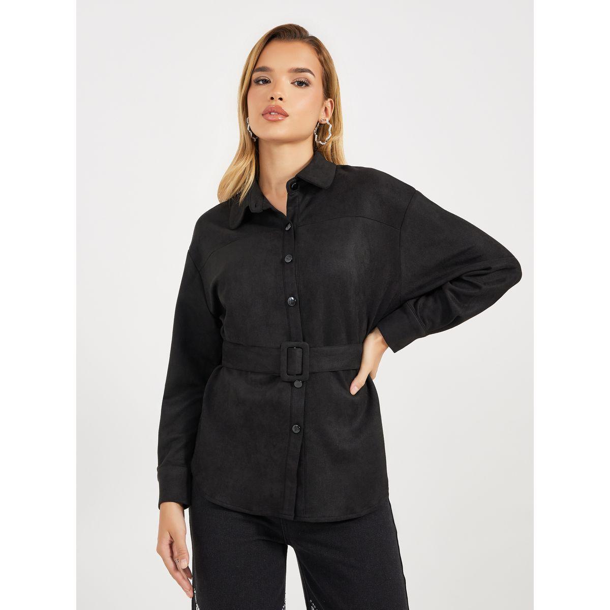 بلوزة بقصة مريحة وحزام خصر-women-clothing-shirtsandblouses-shirts-image-1