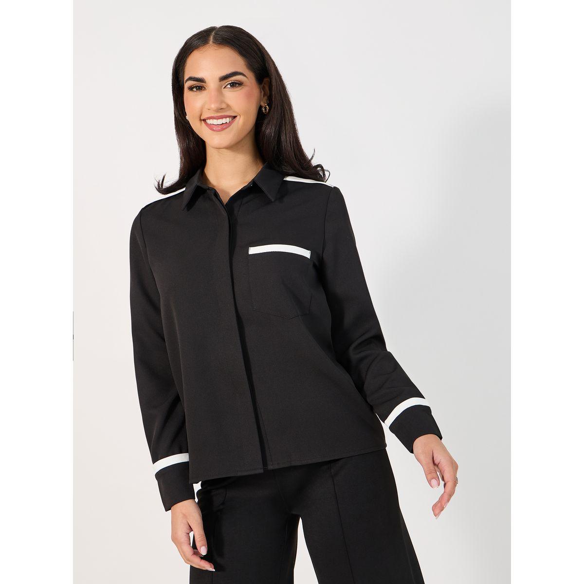 Styli Regular Fit Contrast Details Shirt with Chest Pocket-women-clothing-shirtsandblouses-shirts-image-1