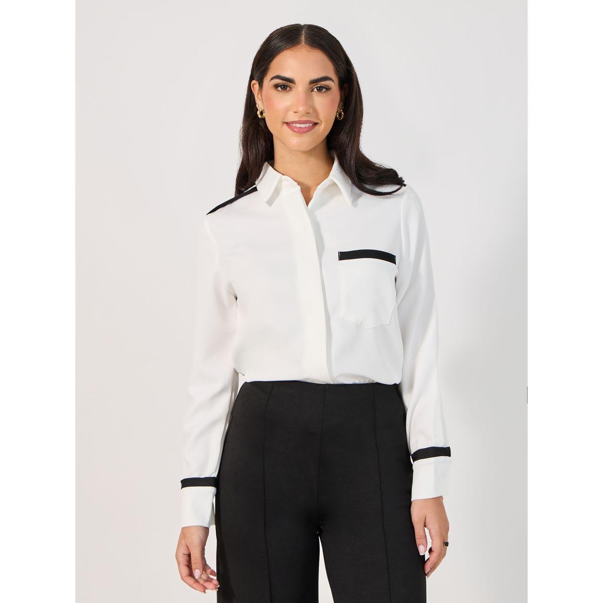 Styli Regular Fit Contrast Details Shirt with Chest Pocket-women-clothing-shirtsandblouses-shirts-image-1