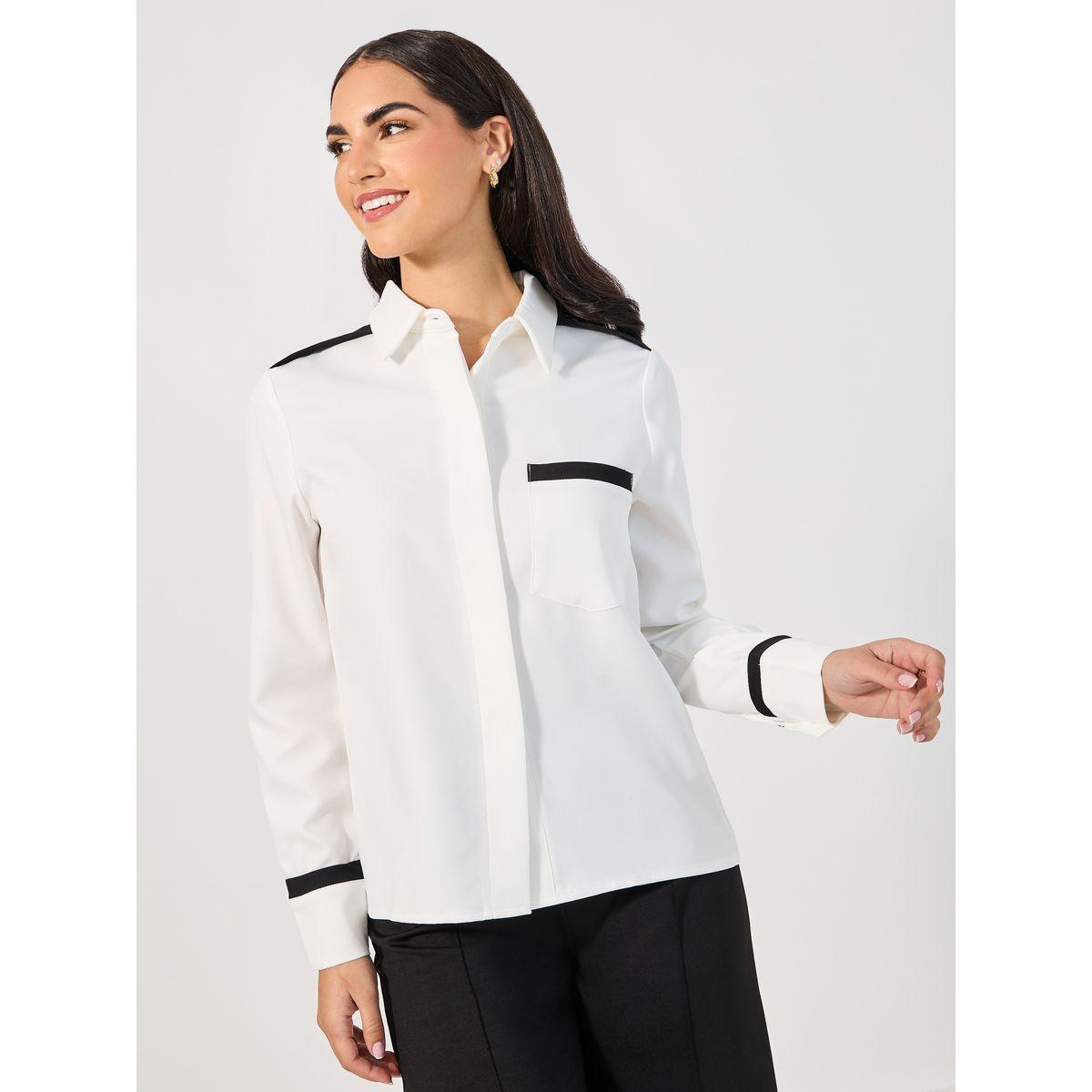 Styli Regular Fit Contrast Details Shirt with Chest Pocket-women-clothing-shirtsandblouses-shirts-image-3