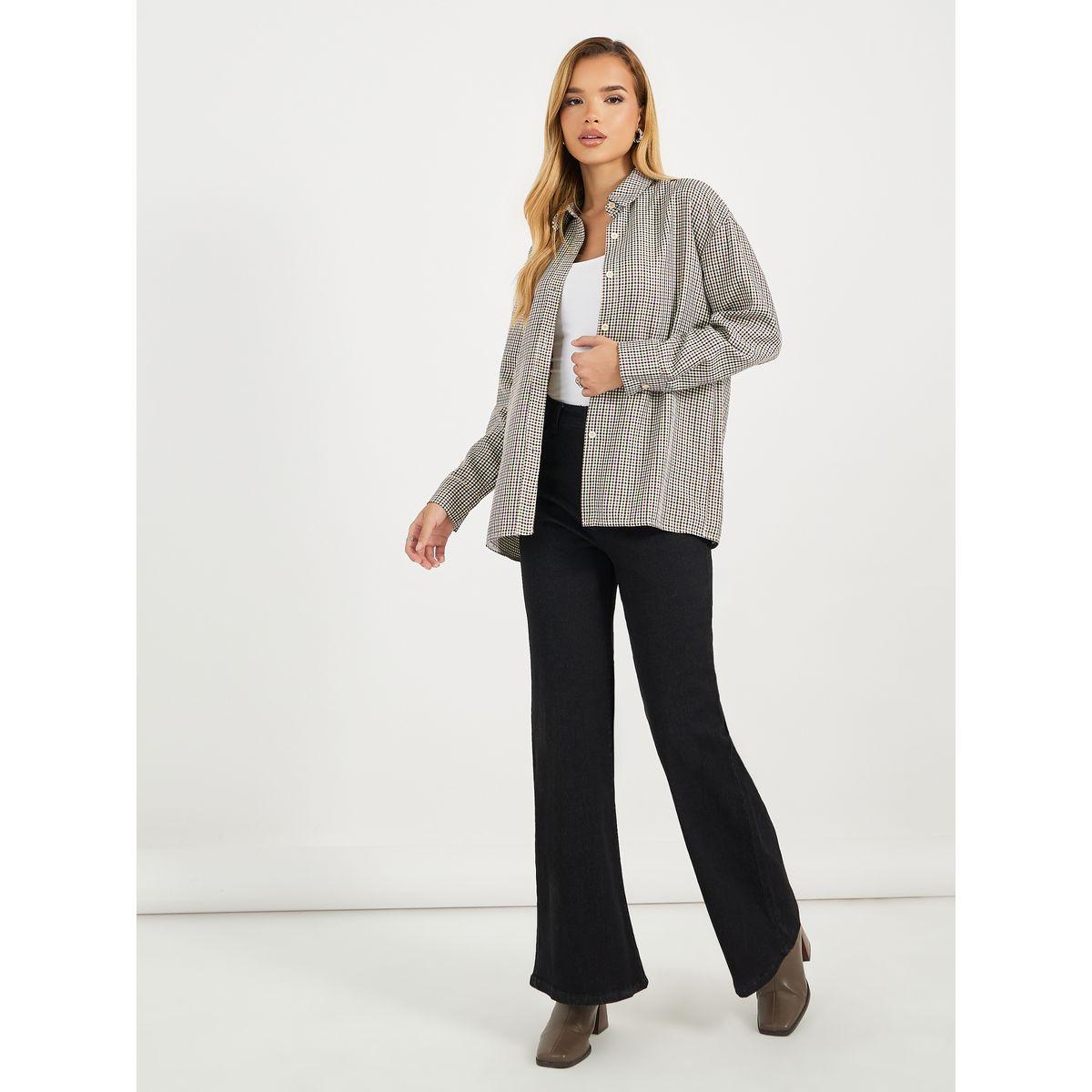 Styli Check Oversized Shirt with Button Placket-women-clothing-shirtsandblouses-shirts-image-3