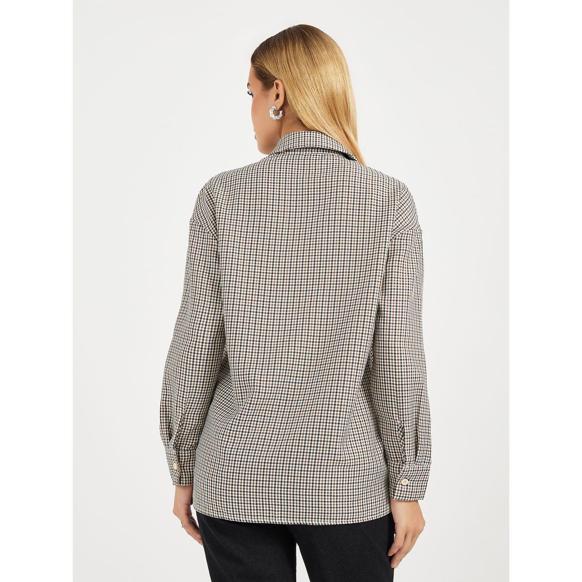 Styli Check Oversized Shirt with Button Placket-women-clothing-shirtsandblouses-shirts-image-5