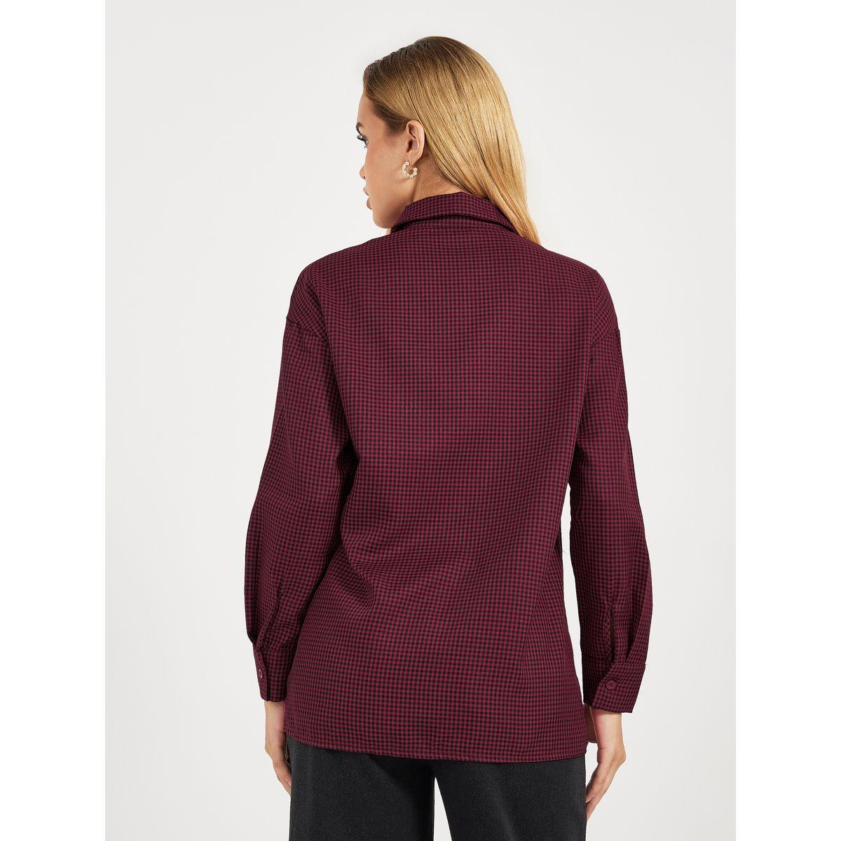 بلوزة فضفاضة بطبعة مربعات مع أزرار غلق-women-clothing-shirtsandblouses-shirts-image-5