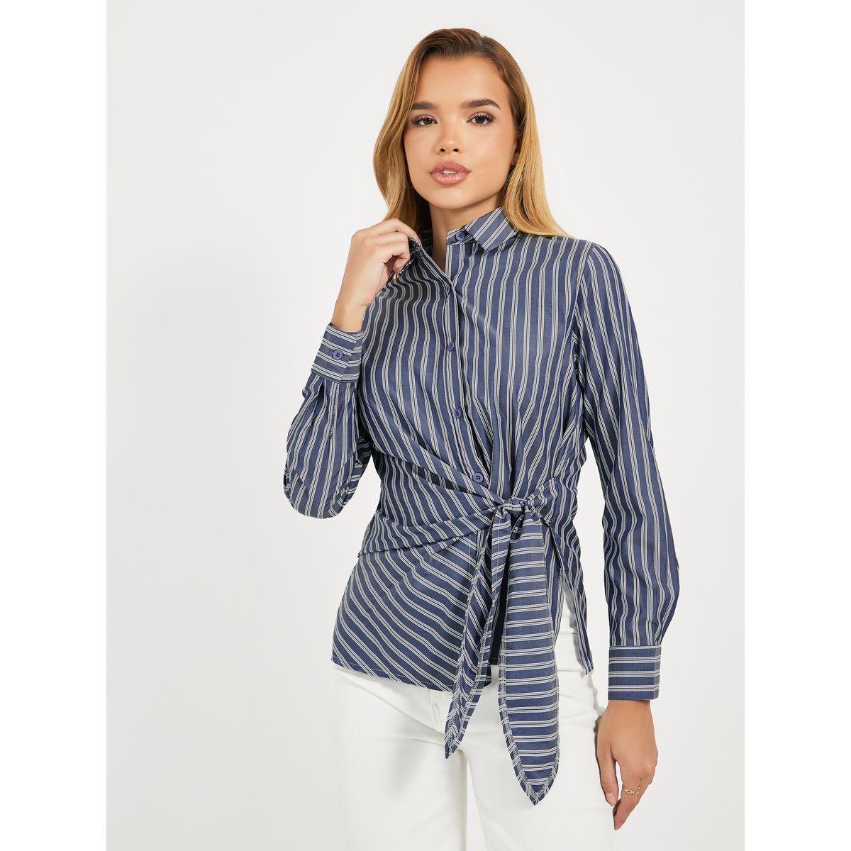 Styli Striped Wrap Tie Detail Regular Fit Shirt-women-clothing-shirtsandblouses-shirts-image-1