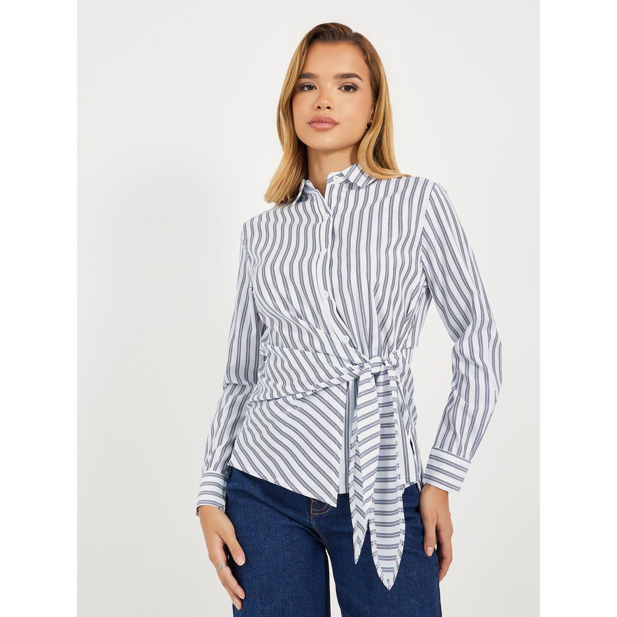 Styli Striped Wrap Tie Detail Regular Fit Shirt-women-clothing-shirtsandblouses-shirts-image-1