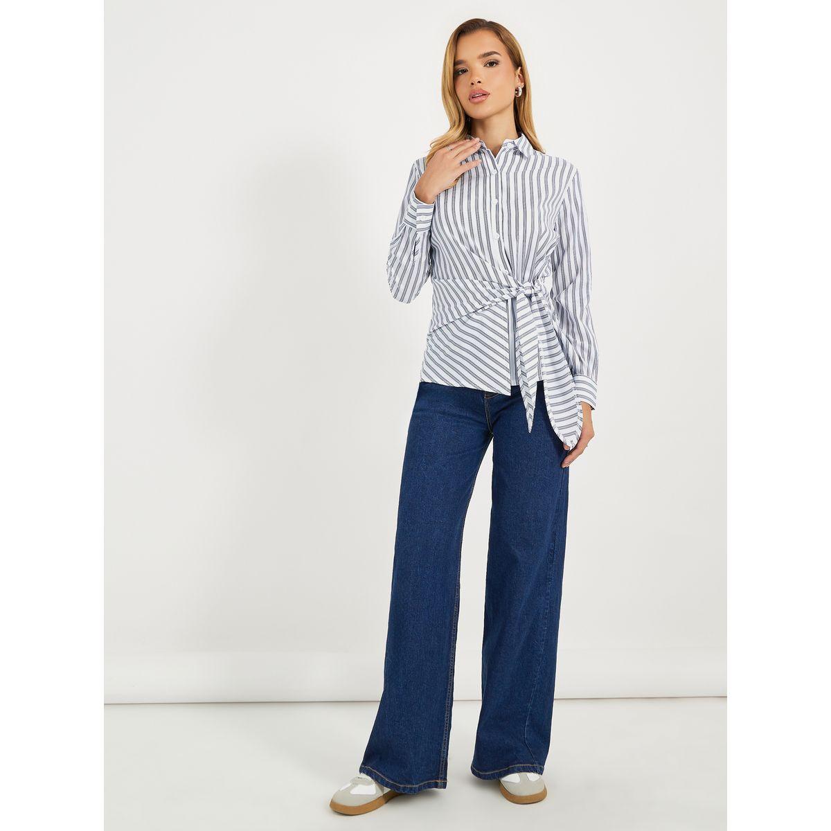 Styli Striped Wrap Tie Detail Regular Fit Shirt-women-clothing-shirtsandblouses-shirts-image-2