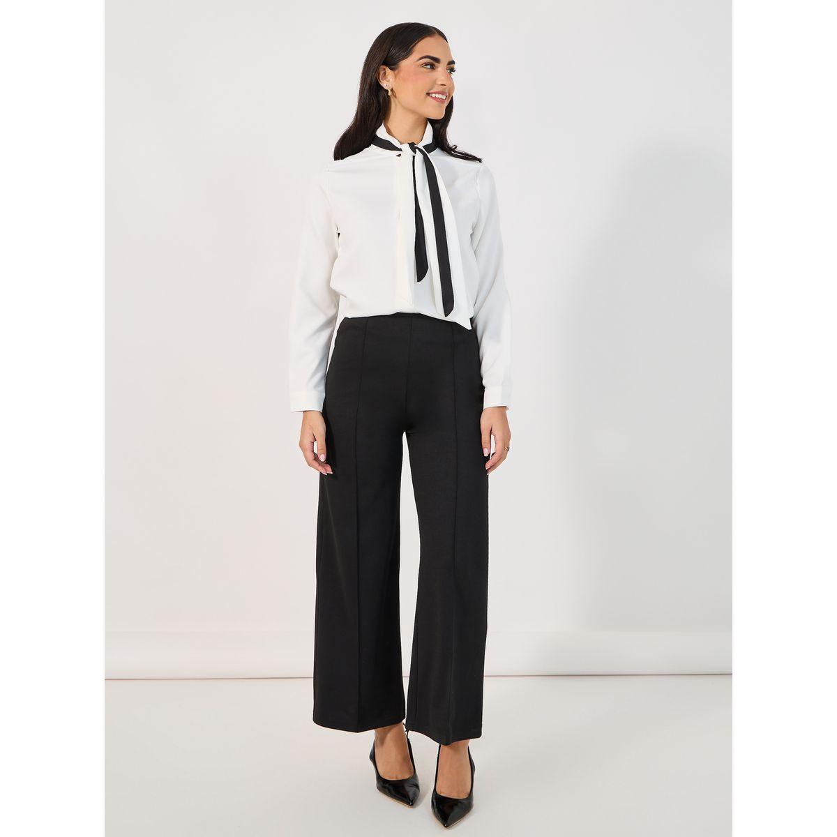 Styli Contrast Tie-Up Neck Detail Regular Fit Shirt-women-clothing-shirtsandblouses-shirts-image-2