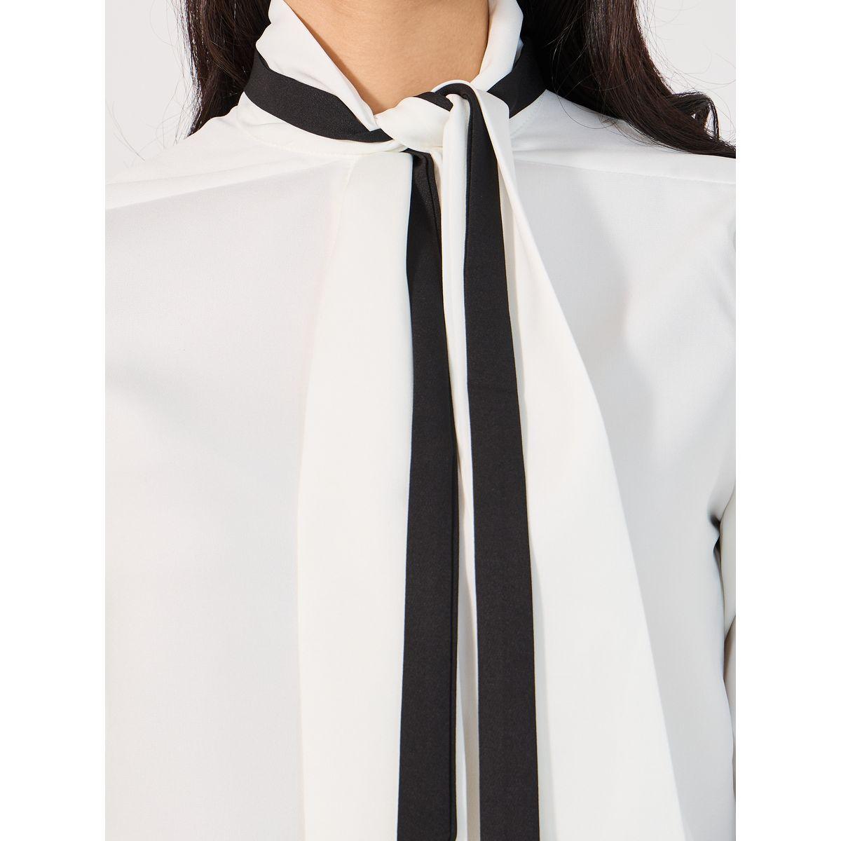 Styli Contrast Tie-Up Neck Detail Regular Fit Shirt-women-clothing-shirtsandblouses-shirts-image-4