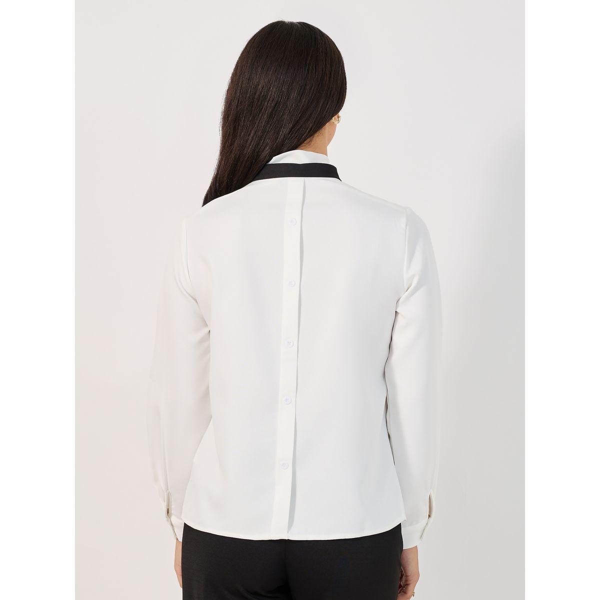 Styli Contrast Tie-Up Neck Detail Regular Fit Shirt-women-clothing-shirtsandblouses-shirts-image-5