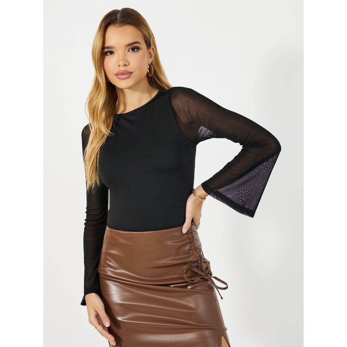 بودي سوت بتفاصيل شبكية وأكمام بنمط جرس-women-clothing-tshirts-image-3