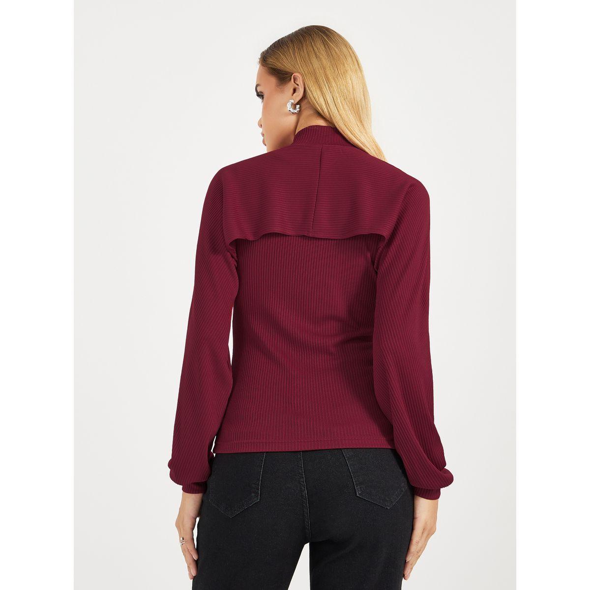 بلوزة محبوكة بياقة عالية وتفاصيل مضلعة-women-clothing-shirtsandblouses-blouses-image-5