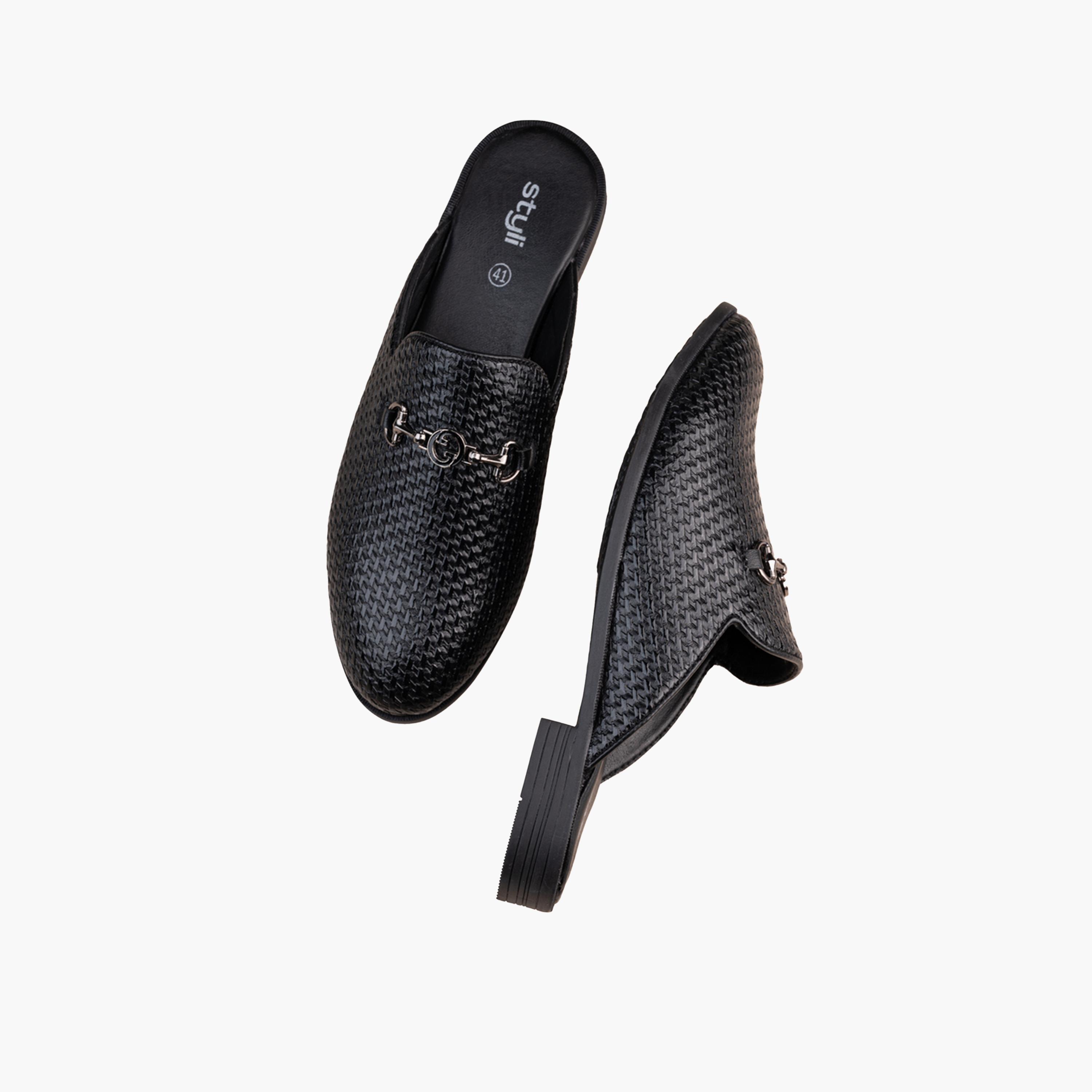 Styli Textured Slip-on Buckle Accent Mules-men-shoes-loafersandmoccasins-image-1