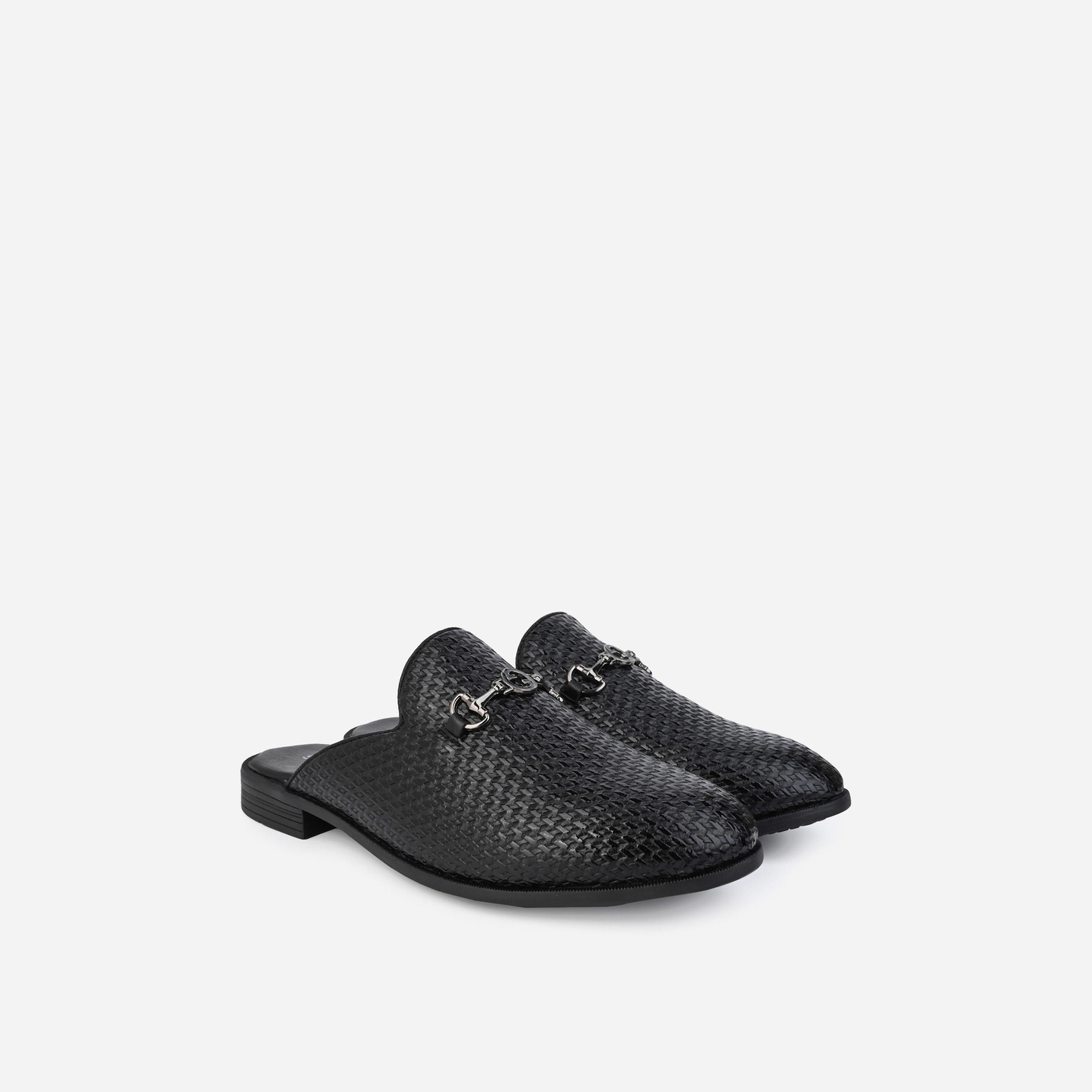 Styli Textured Slip-on Buckle Accent Mules-men-shoes-loafersandmoccasins-image-2