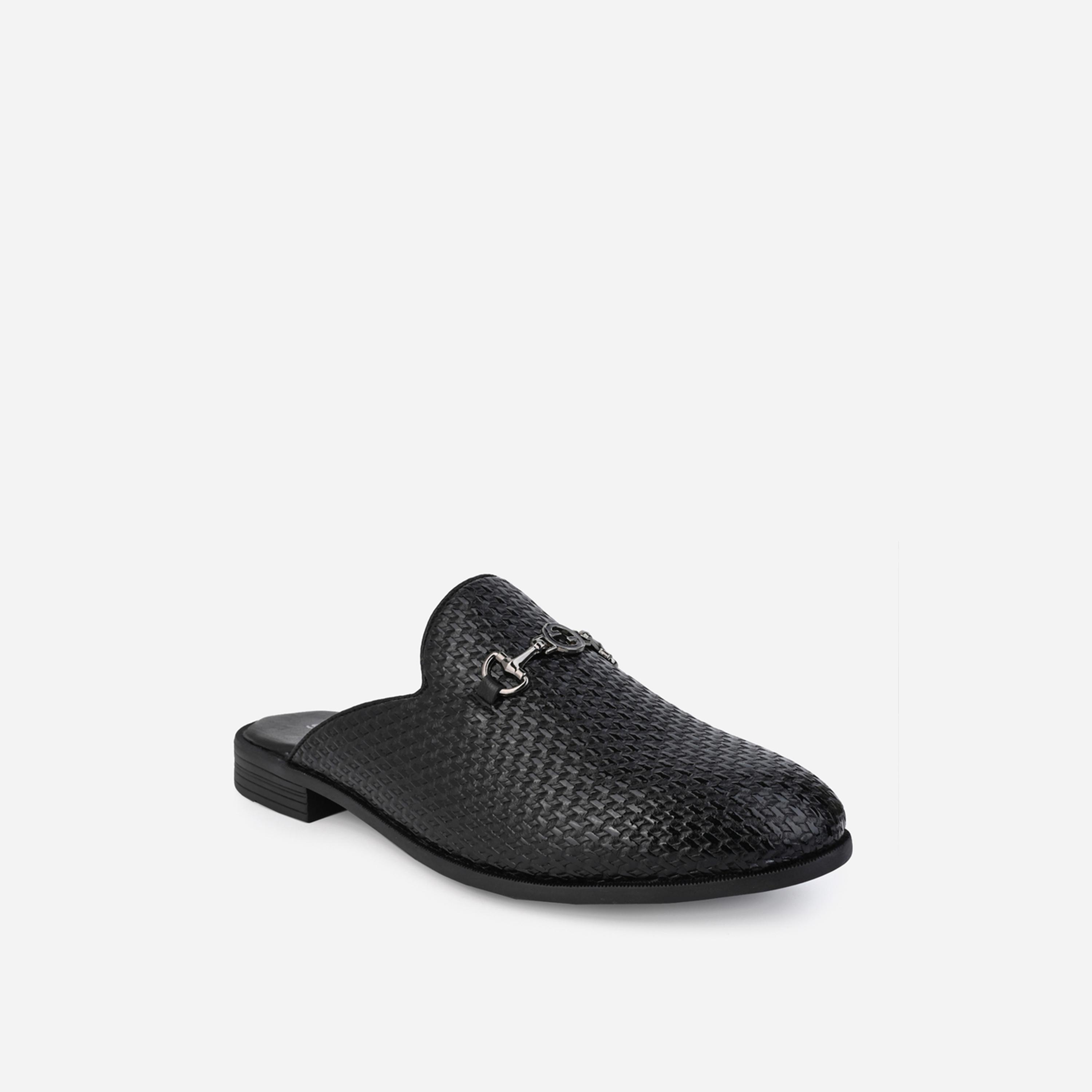 Styli Textured Slip-on Buckle Accent Mules-men-shoes-loafersandmoccasins-image-3
