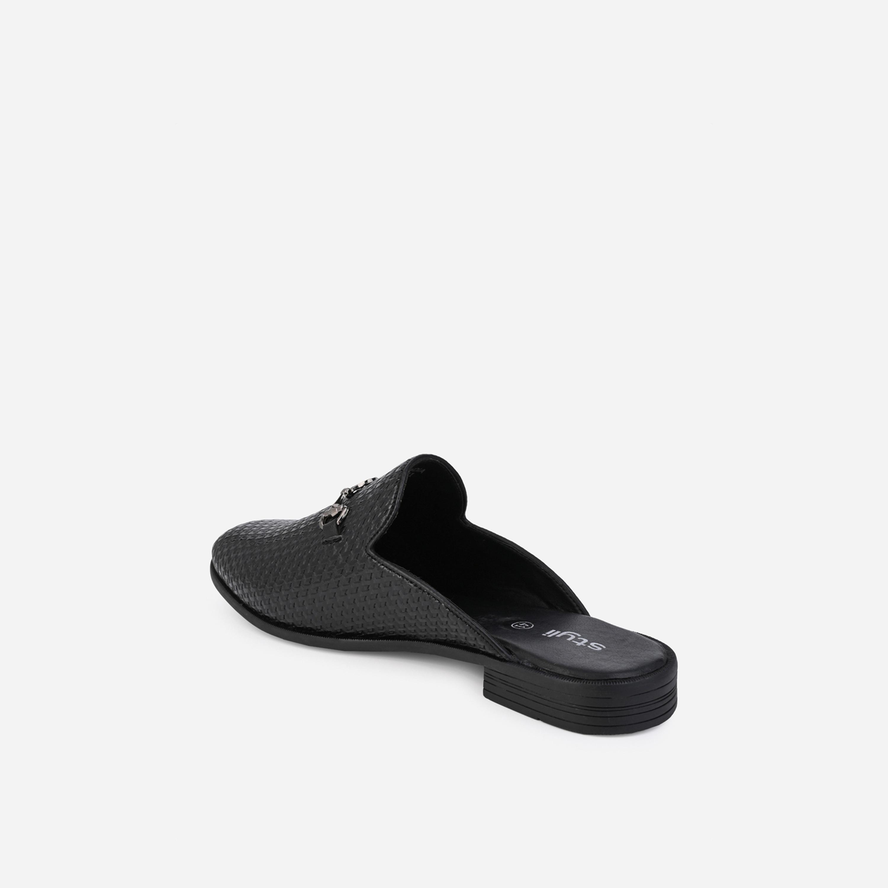 Styli Textured Slip-on Buckle Accent Mules-men-shoes-loafersandmoccasins-image-5