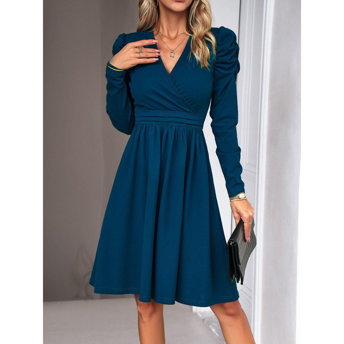 فستان بطول الركبة ونمط لف مع أكمام منفوخة دي واي × ستايلي-women-clothing-dresses-image-5