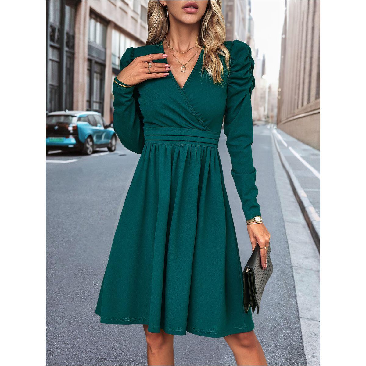 فستان بطول الركبة ونمط لف مع أكمام منفوخة دي واي × ستايلي-women-clothing-dresses-image-5