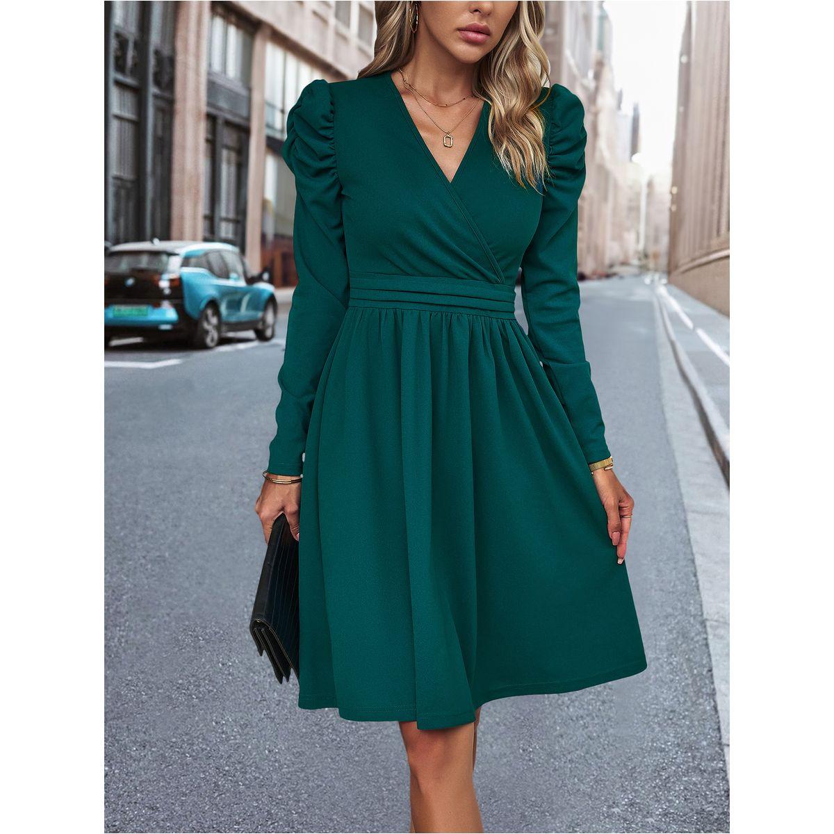 DY X Styli  Wrap Front Knee Length Dress with Puff Sleeves-women-clothing-dresses-image-6