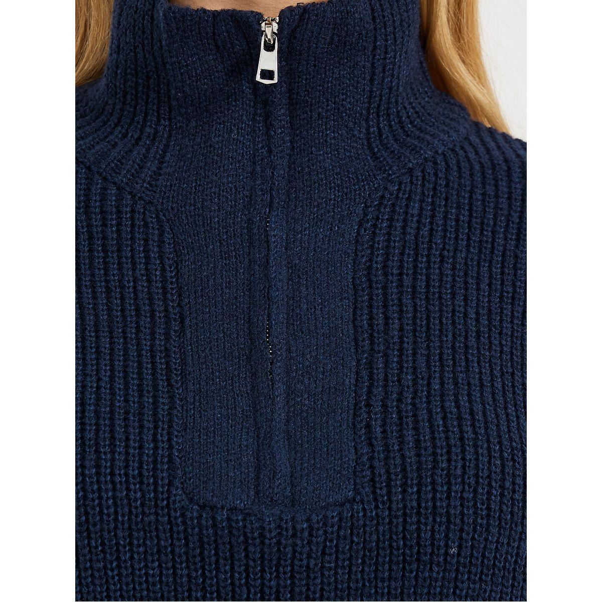 Styli Half Zip Placket Regular Fit Knit Top-women-clothing-tshirts-image-4