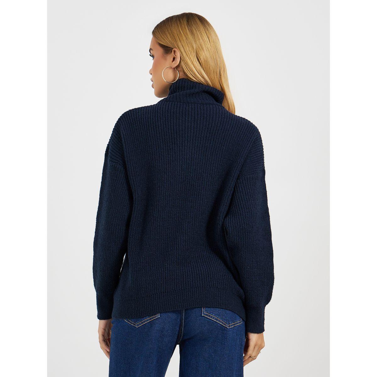 Styli Half Zip Placket Regular Fit Knit Top-women-clothing-tshirts-image-5
