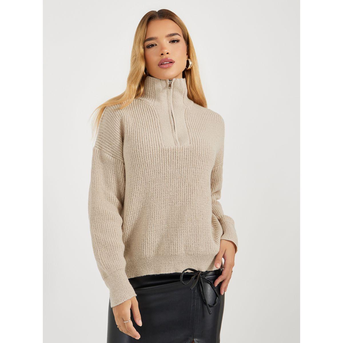 Styli Half Zip Placket Regular Fit Knit Top-women-clothing-shirtsandblouses-blouses-image-1