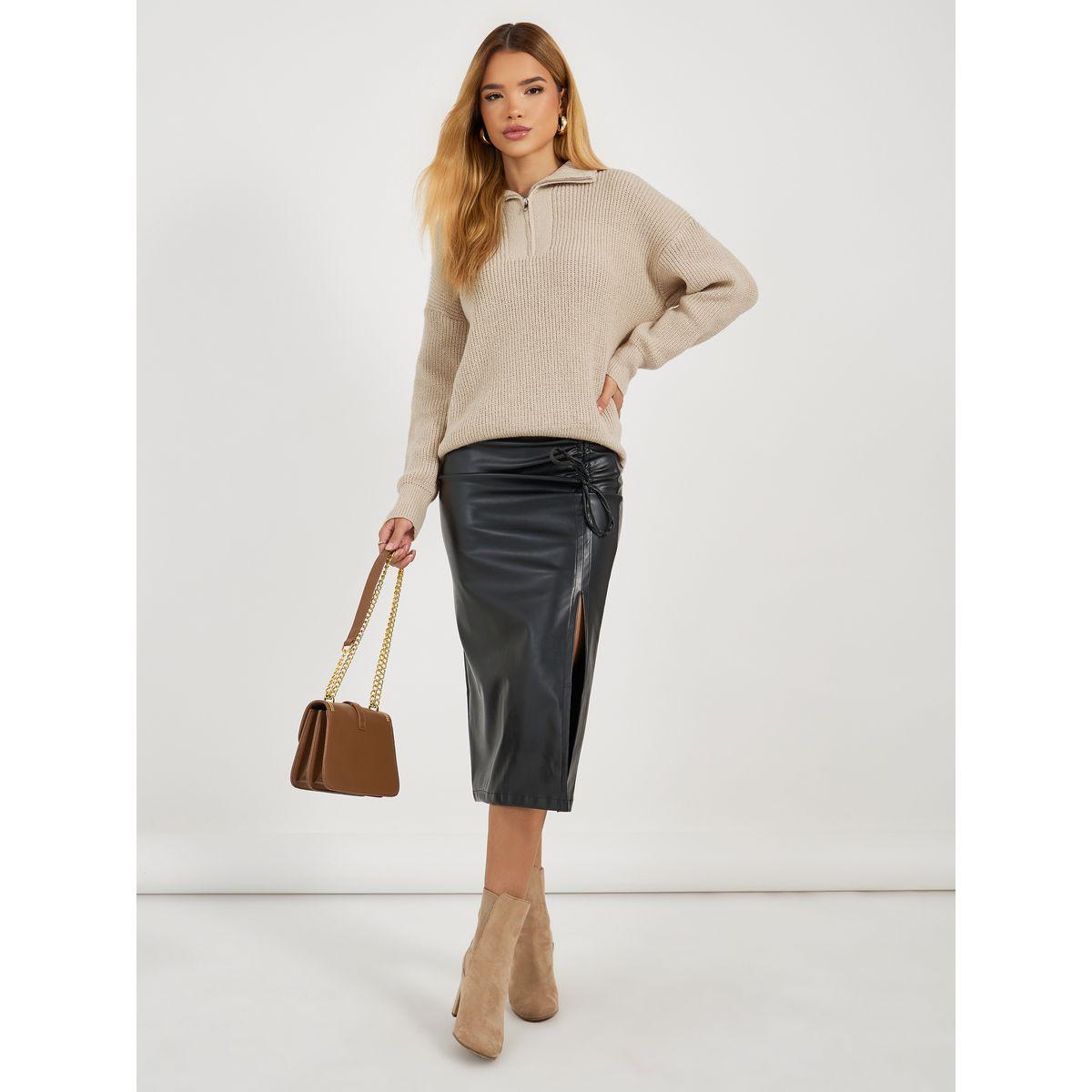 Styli Half Zip Placket Regular Fit Knit Top-women-clothing-shirtsandblouses-blouses-image-2