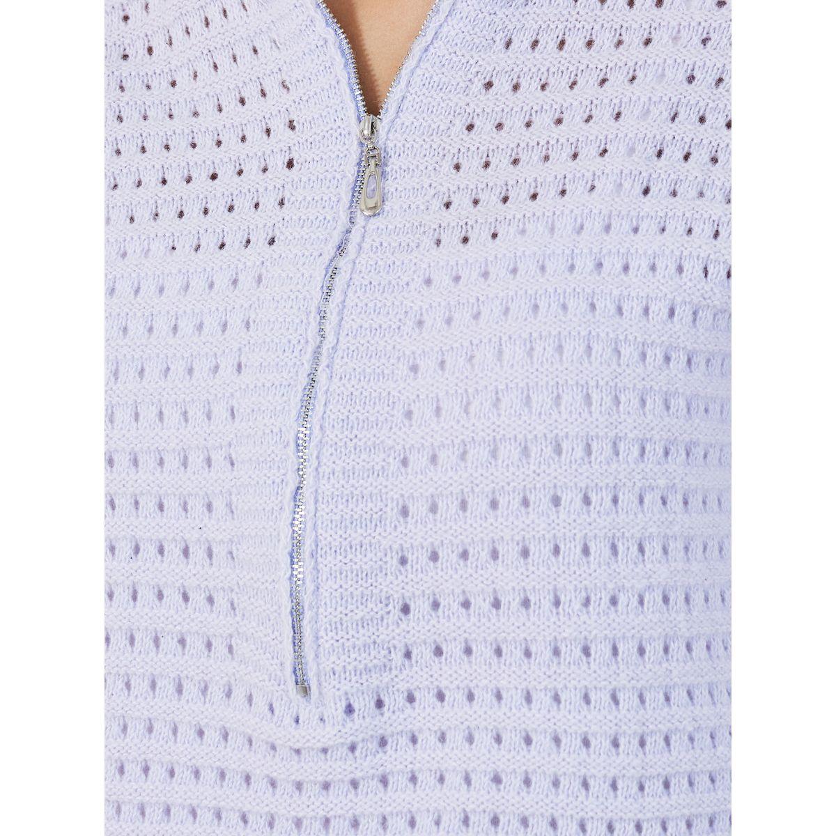 Styli Knitted Long Sleeves Collared Top with Half Zipper Detail-women-clothing-tshirts-image-4