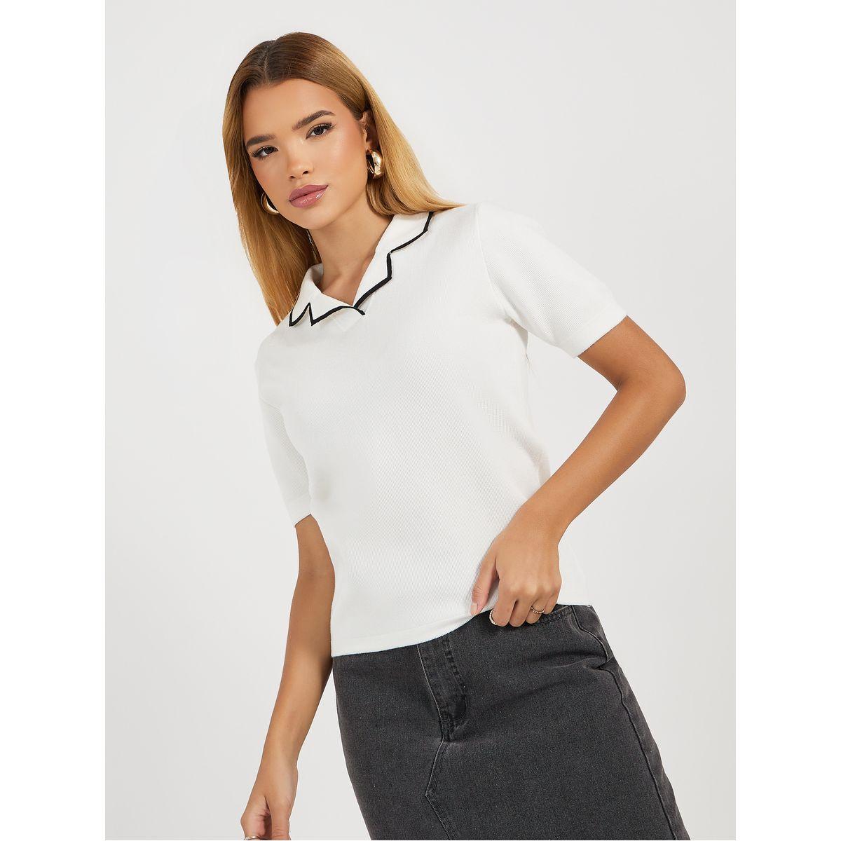 Styli Contrast Collar Accent Regular Fit Knit Top-women-clothing-shirtsandblouses-blouses-image-1