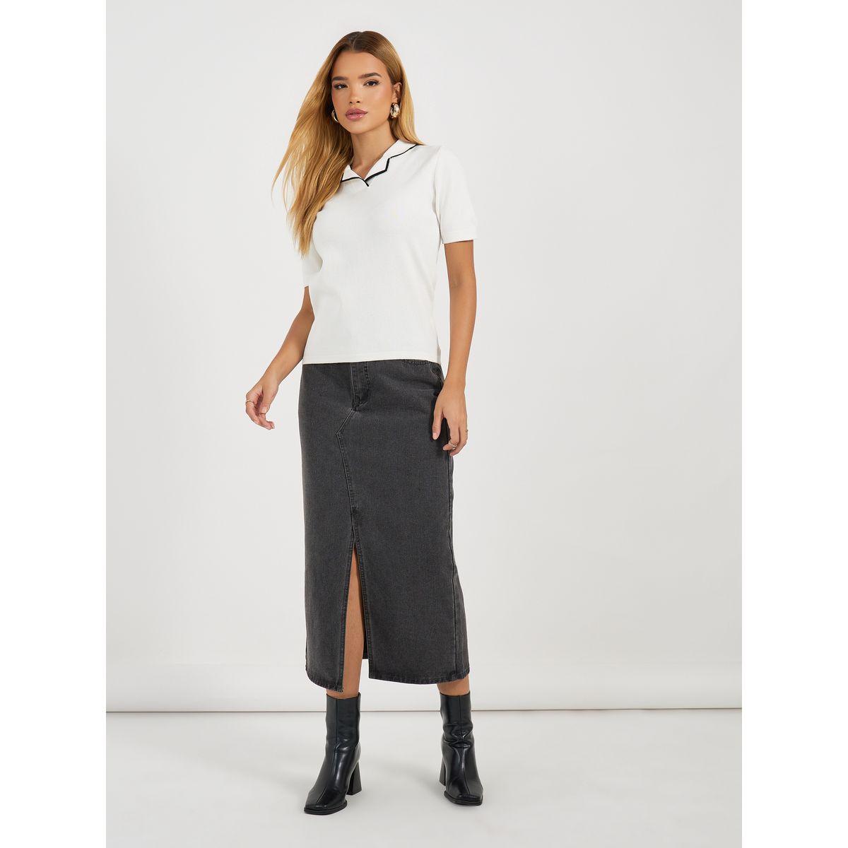 Styli Contrast Collar Accent Regular Fit Knit Top-women-clothing-shirtsandblouses-blouses-image-2