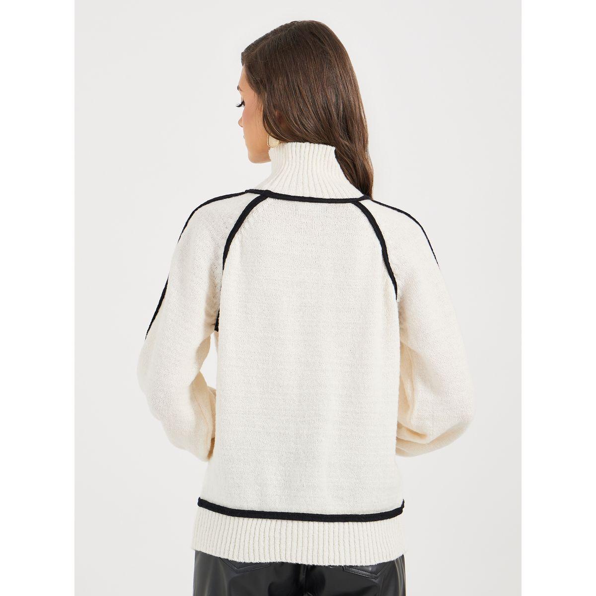 بلوزة محبوكة بياقة عالية وأكمام بالون-women-clothing-tshirts-image-5