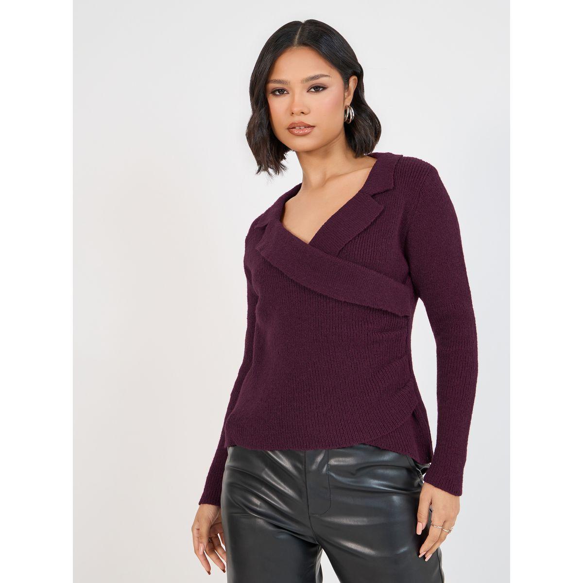 Styli Collared Wrap Front Knit Top-women-clothing-shirtsandblouses-blouses-image-1