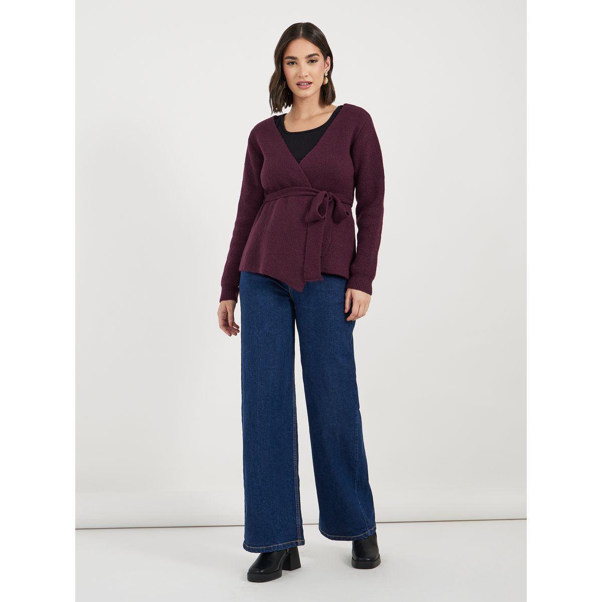 Styli Wrap Over Knit Top with Tie Belt-women-clothing-shirtsandblouses-blouses-image-2