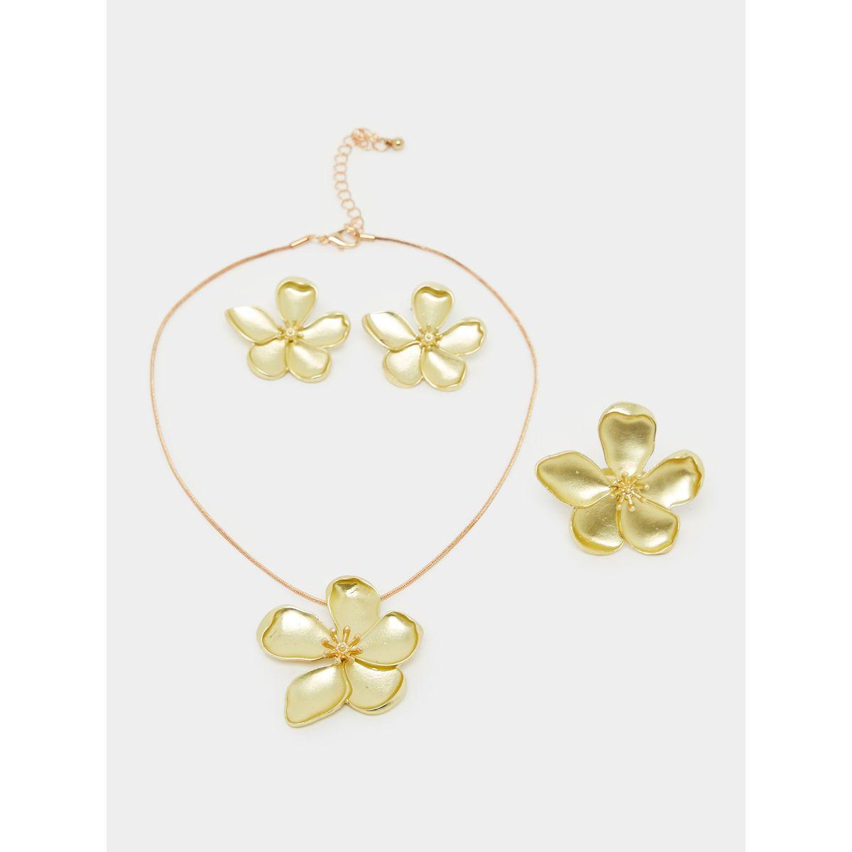 Styli Set of 3 - Floral Accent Earrings, Necklace and Ring-women-watchesandjewellery-jewellery-jewellerysets-image-2